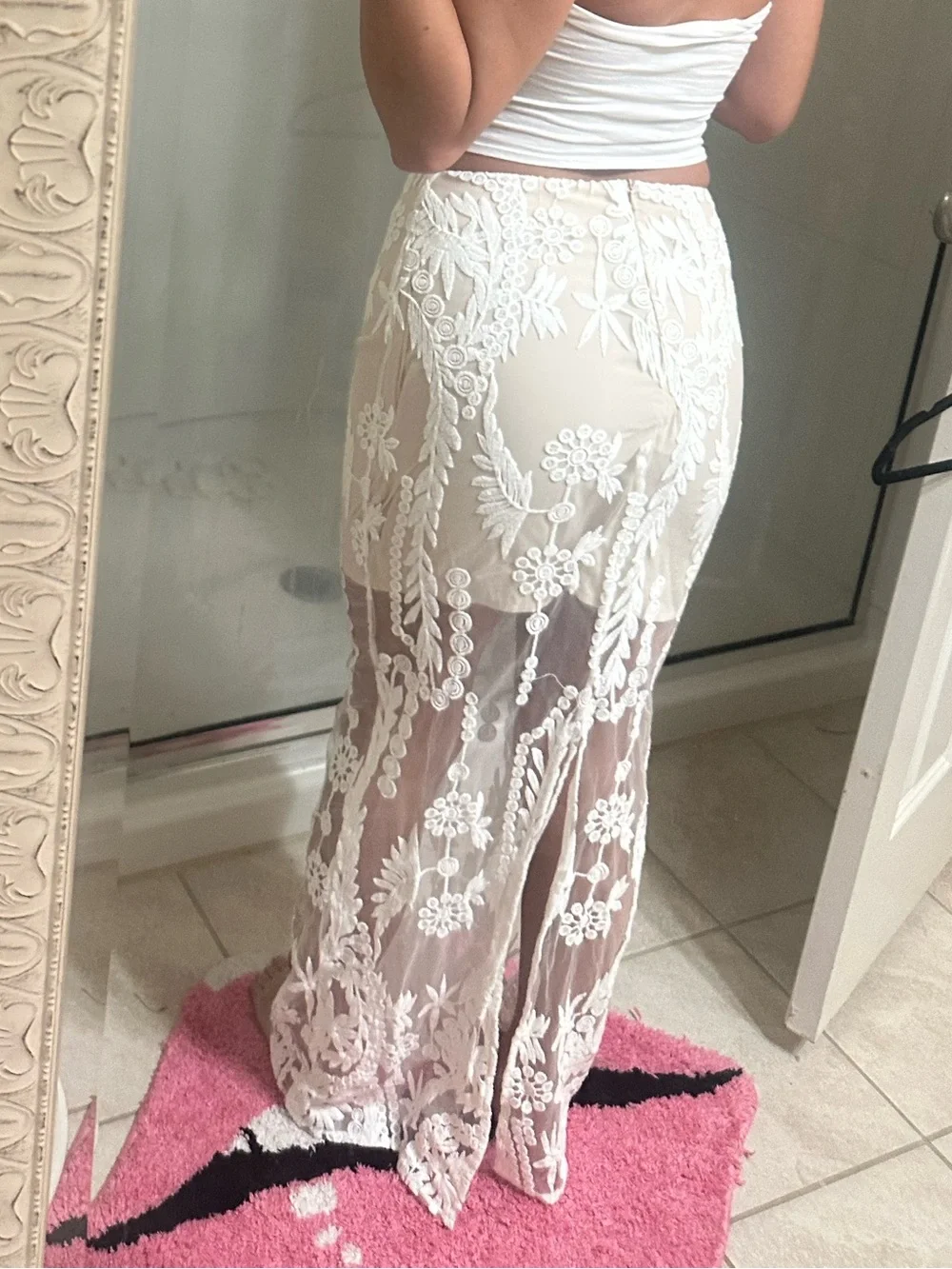 Sabo Skirt Cream Maxi with White Lace Overlay